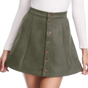 NWT Olive Green Faux Suede Button Front A-Line Mini Skirt XL